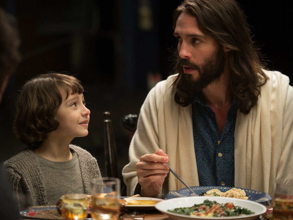 jesus with little child is enjoy dinner photo typo WkbMLf1GSaWKK12ejP lmg 0TYo7H3zTqm02K 75HF9ow edited